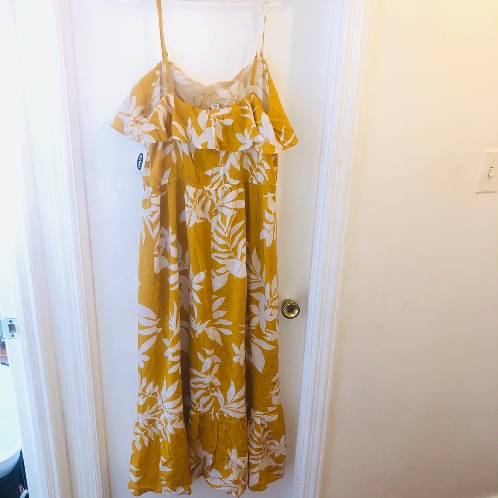 NWT Old Navy Mustard Yellow Tropical Tiered Maxi Dress size large tall - Picture 5 of 16